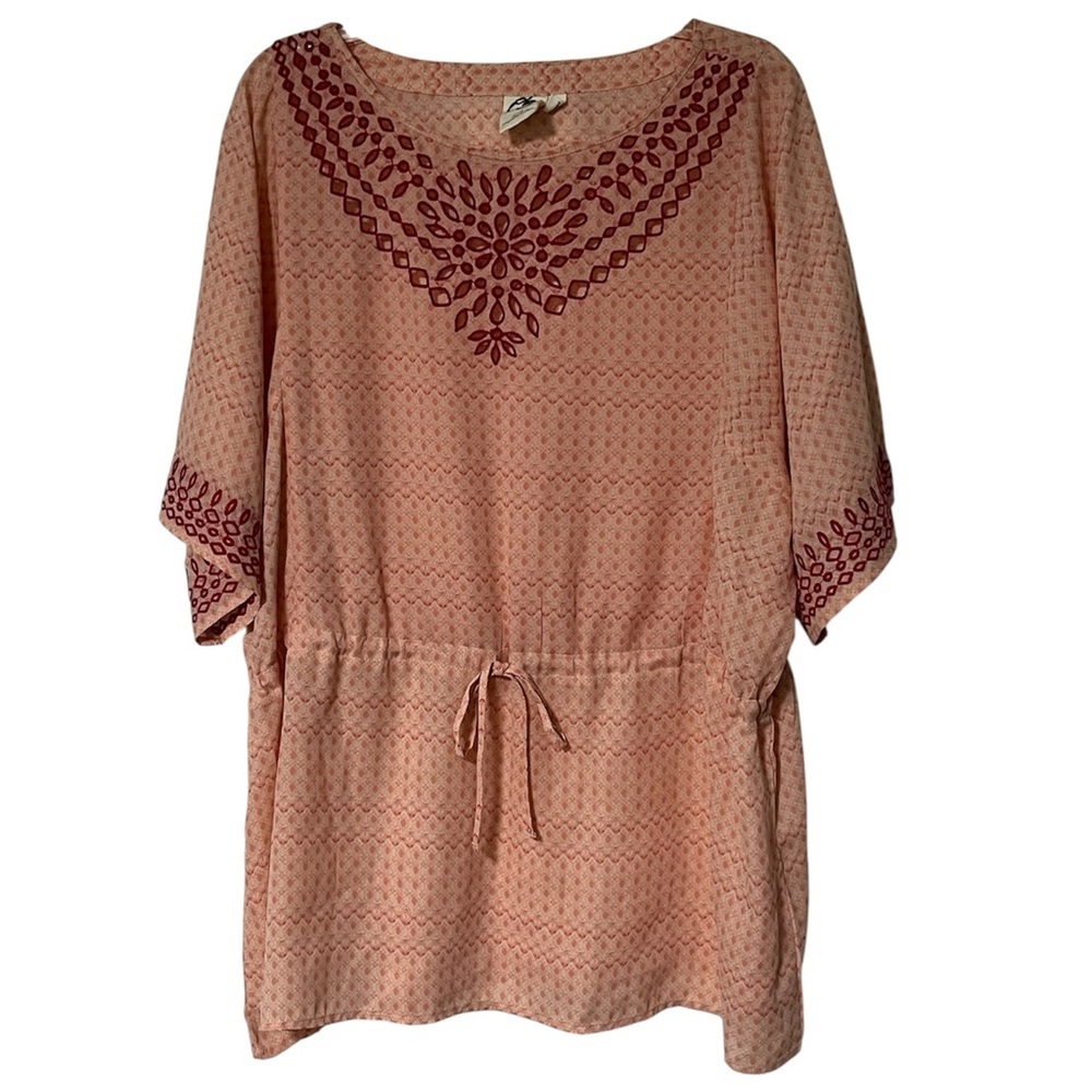 One September Chic Peach tie waist Tunic top with Embroidery and cut outs